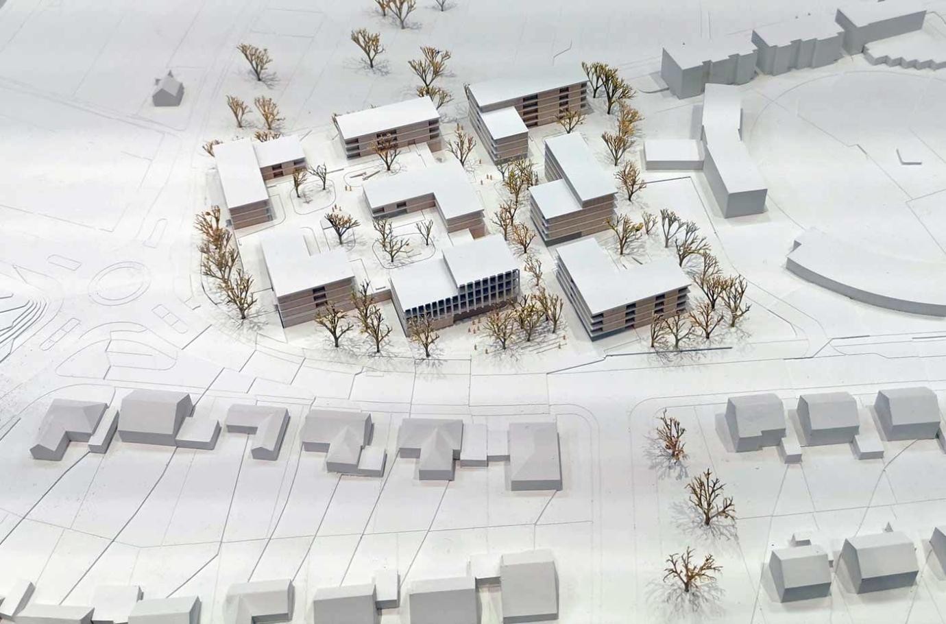 Diese Planung hat beim Realisierungswettbewerb gewonnen. Architektenmodell