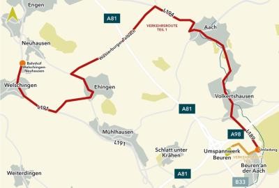 Die Anlieferungsroute des Transformators. Die Anlieferungsroute des Transformators.